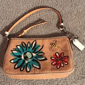 Coach Straw Bumblebee Flower Motif Demi Bag